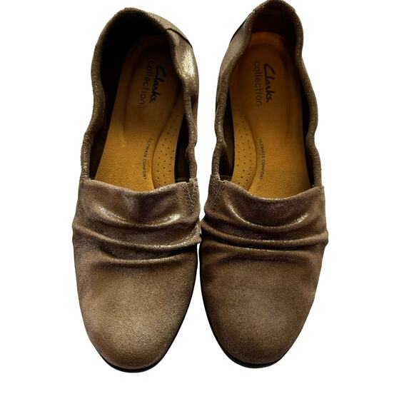 Clarks Womens Jenette Leather Ruched Slip On Loafers Shoes Champagne Size 7.5 - Picture 1 of 6